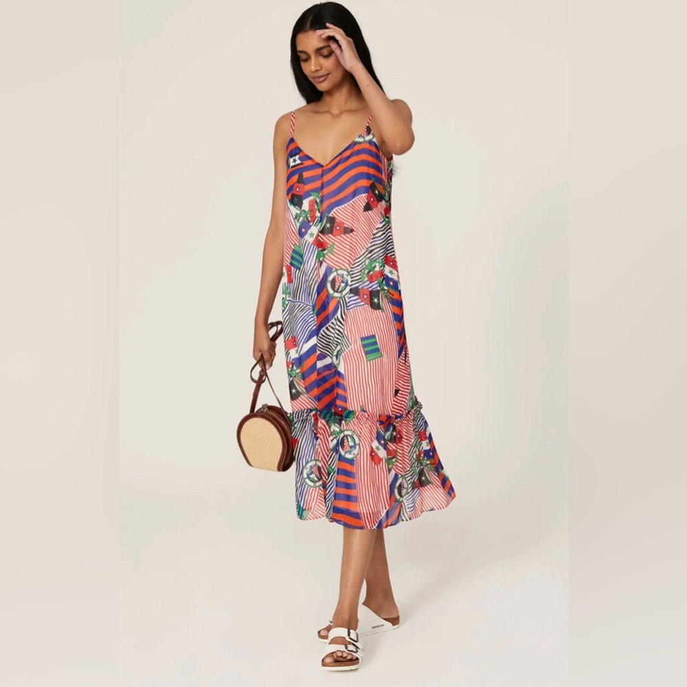 Ralph Lauren Multicolor Striped & Floral Midi Slip Dress